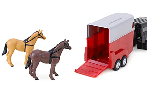 Toyland® Landrover - Modelo de juguete con caja para caballos (incluye 2 caballos), metal fundido a presión, vehículos agrícolas, color rojo