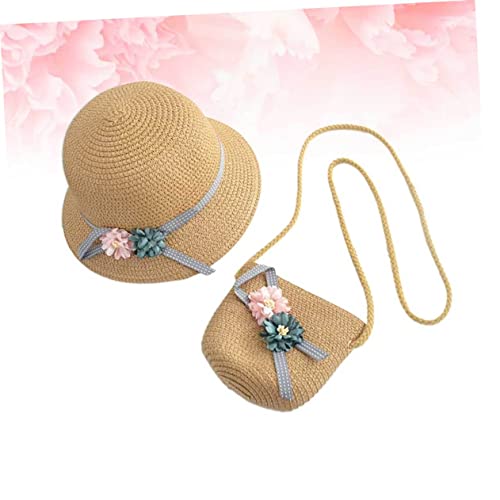 Toyvian 1 Juego De Bolso De Viaje Bolso De Playa Tejido Conjuntos De Monedero Bolso De Hombro Al Aire Sombrero De Paja para Niños Sombrero De Paja Flexible Bolsa De Mensajero Traje