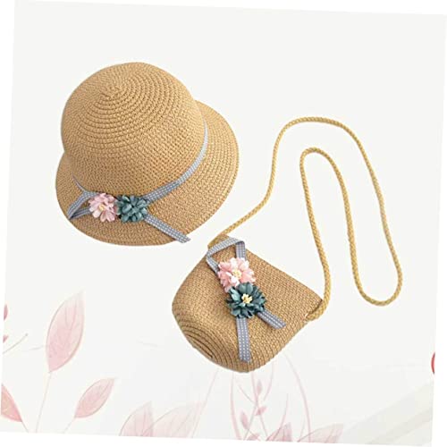 Toyvian 1 Juego De Bolso De Viaje Bolso De Playa Tejido Conjuntos De Monedero Bolso De Hombro Al Aire Sombrero De Paja para Niños Sombrero De Paja Flexible Bolsa De Mensajero Traje