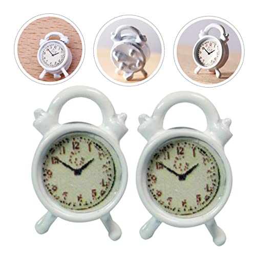 Toyvian 2 Piezas Mini Despertador Pequeño Adorno Despertador En Miniatura Decoración Muebles De Juguete Escena Reloj Despertador Antiguo De Simulación Metal Niño Aleación Blanco