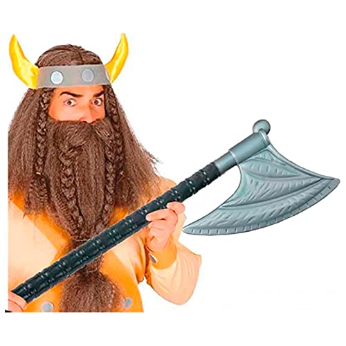 Tradineur - Hacha Vikinga - Fabricado en plástico - Apto para jóvenes y adultos - Complemento para carnaval, Halloween y celebraciones - 77 cm de altura.