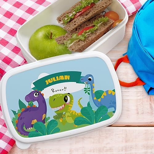 Transparent Gift Fiambrera Infantil Personalizada Parque Jurásico con Nombre. Tupper para Niños y Niñas porta Bocadillos, Merienda para Colegio Guardería. Caja almuerzo con tapa Vuelta al Cole