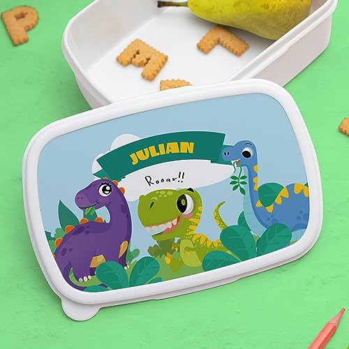 Transparent Gift Fiambrera Infantil Personalizada Parque Jurásico con Nombre. Tupper para Niños y Niñas porta Bocadillos, Merienda para Colegio Guardería. Caja almuerzo con tapa Vuelta al Cole