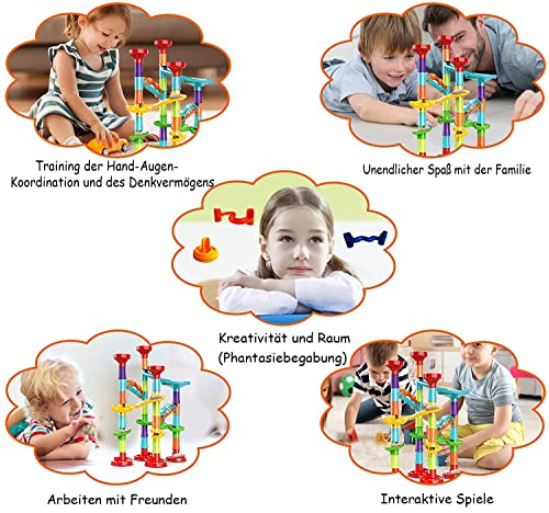 Trayectoria de bolas, 50 unidades multicolor con 30 canicas de cristal y elementos de ferrocarril, bloques de construcción, juguetes de construcción para niños, niñas y niños (A-50 unidades)
