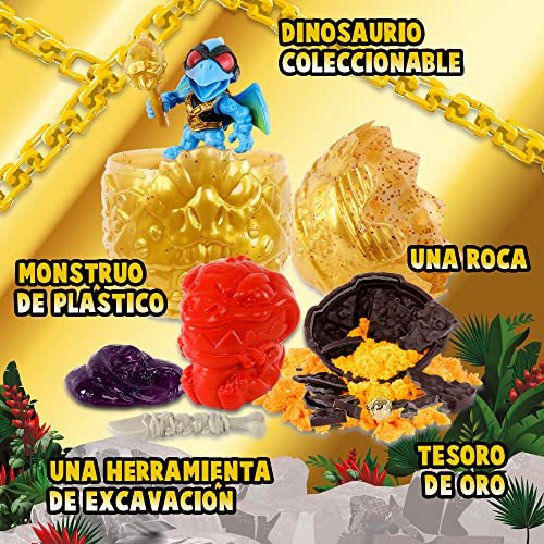 Treasure X - Gold Hunter Serie 2, huevo de dinosaurio con 8 niveles de juego y accesorios; un juguete de dino coleccionable, slime, roca para excavar, envío aleatorio, +5 años, Famosa (TRR55000)