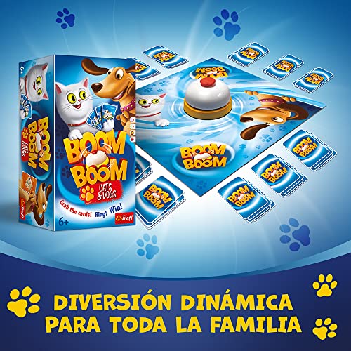 Trefl - Boom Boom – Cats and Dogs, Perritos y Gatitos, Juego con Timbre, Juego Familiar, Juego Social, para Adultos y niños a Partir de 6 años