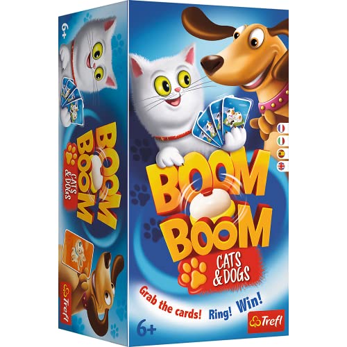 Trefl - Boom Boom – Cats and Dogs, Perritos y Gatitos, Juego con Timbre, Juego Familiar, Juego Social, para Adultos y niños a Partir de 6 años