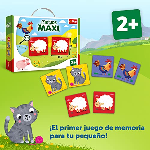 Trefl - Memos Maxi Animales en la Granja - Juego de Memoria Educativo para los más Pequeños, Encontrar Pares de Imágenes, Elementos Grandes y Cartón Grueso, para Niños a Partir de 2 años