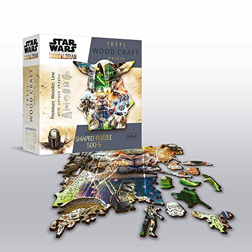 Trefl - Puzzle de Madera de Contorno: Star Wars The Mandalorian, Mysterious Grog, Grog Misterioso - 500+5 Piezas, Wood Craft, 70 Figuras, Rompecabezas Premium, para Adultos y niños Mayores de 12 años