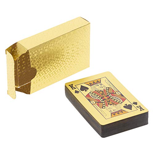 Trendcool Baraja de Cartas Poker Plastico. Juego Impermeable, Resistente al Agua. Baraja Póker Doradas, Negras, Oro. Juegos de Mesa Profesionales e Impermeables. (Gold+Black)