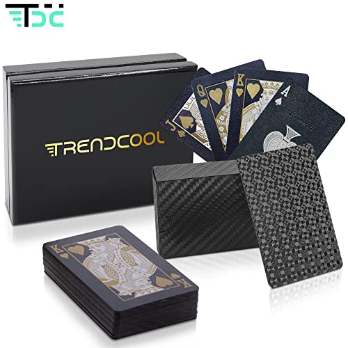 Trendcool Cartas Poker. Baraja Poker Juego de Mesa con Caja Madera. Baraja de Cartas Poker Impermeable. Baraja Poker Negras (Black+Box)