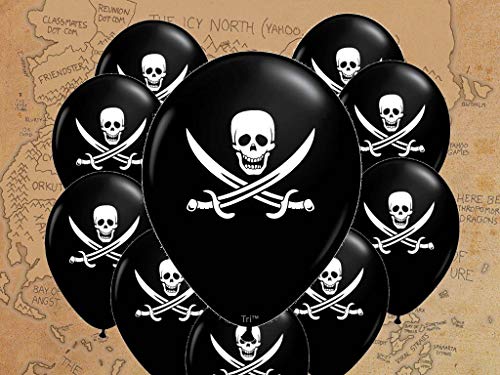 Tri Products Pirate Party - Globos impresos de látex (30,5 cm, 10 unidades), color negro