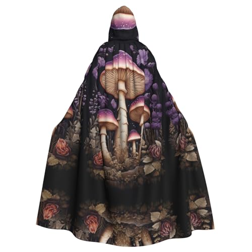 TRUKD - Capa de bandera americana con capucha, capa con capucha para mujeres, Halloween, bruja, vampiro, mago, cuervo, cosplay, 58 pulgadas, Dos hongos morados en el bosque, Talla Única