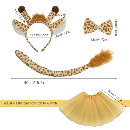 TSHAOUN 4 Piezas Disfraz de Jirafa Niño, Diadema de Jirafa Pajarita Cola Tutú, Disfraz de Animal Cosplay Jirafa Accesorios para Vestir Jirafas para Fiestas Temáticas, Halloween, Carnaval (4 Pcs)