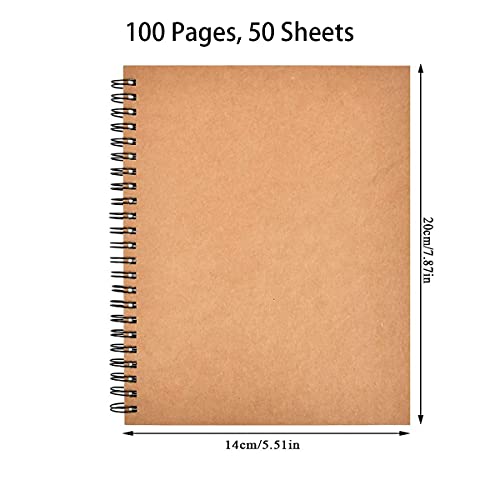 TSKDKIT 6 Piezas Cuadernos de Bocetos A5, 80GSM/ 100 Páginas Libretas Tapa Dura, Cuaderno de Dibujo en Blanco Tapa de Papel Kraft Marrón para Bocetos para Los Artistas de Los Niños de Los Adultos