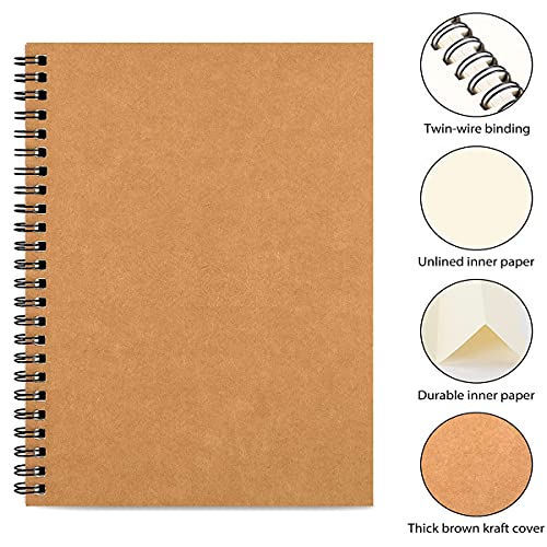 TSKDKIT 6 Piezas Cuadernos de Bocetos A5, 80GSM/ 100 Páginas Libretas Tapa Dura, Cuaderno de Dibujo en Blanco Tapa de Papel Kraft Marrón para Bocetos para Los Artistas de Los Niños de Los Adultos