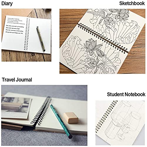 TSKDKIT 6 Piezas Cuadernos de Bocetos A5, 80GSM/ 100 Páginas Libretas Tapa Dura, Cuaderno de Dibujo en Blanco Tapa de Papel Kraft Marrón para Bocetos para Los Artistas de Los Niños de Los Adultos