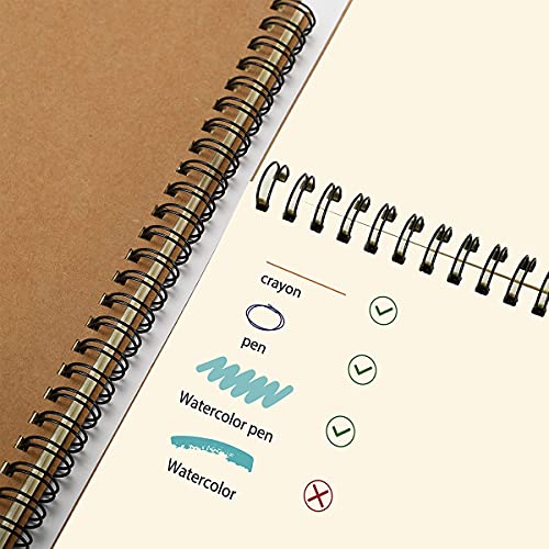 TSKDKIT 6 Piezas Cuadernos de Bocetos A5, 80GSM/ 100 Páginas Libretas Tapa Dura, Cuaderno de Dibujo en Blanco Tapa de Papel Kraft Marrón para Bocetos para Los Artistas de Los Niños de Los Adultos