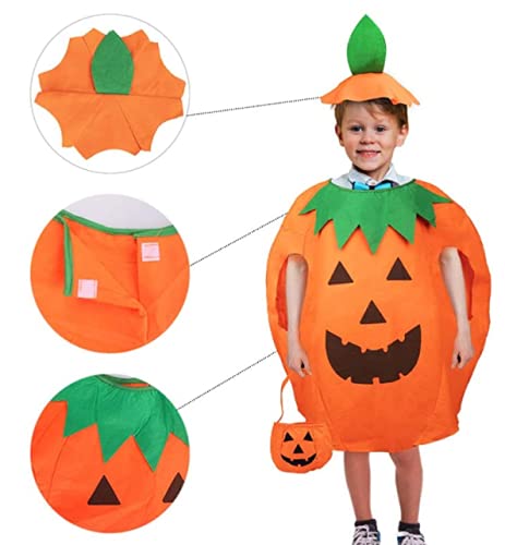 Tuofang Disfraz de Calabaza para Niños, Disfraz De Calabaza De Halloween, Disfraz De Calabaza con Sombrero y Bolsas de Dulces, para Calabaza Cosplay Ropa, Carnaval, Fiestas TemáTicas (Niño)