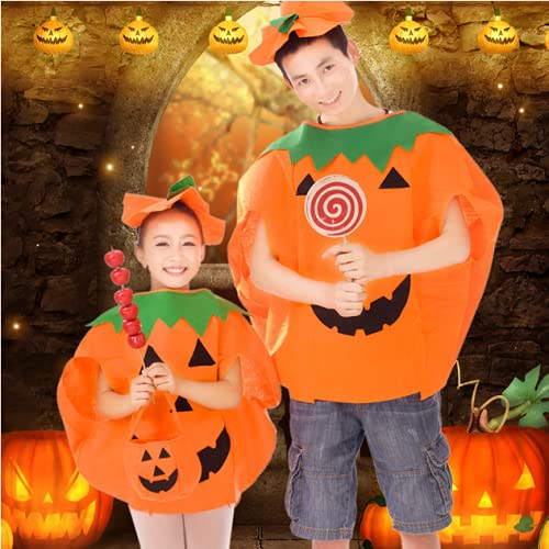 Tuofang Disfraz de Calabaza para Niños, Disfraz De Calabaza De Halloween, Disfraz De Calabaza con Sombrero y Bolsas de Dulces, para Calabaza Cosplay Ropa, Carnaval, Fiestas TemáTicas (Niño)