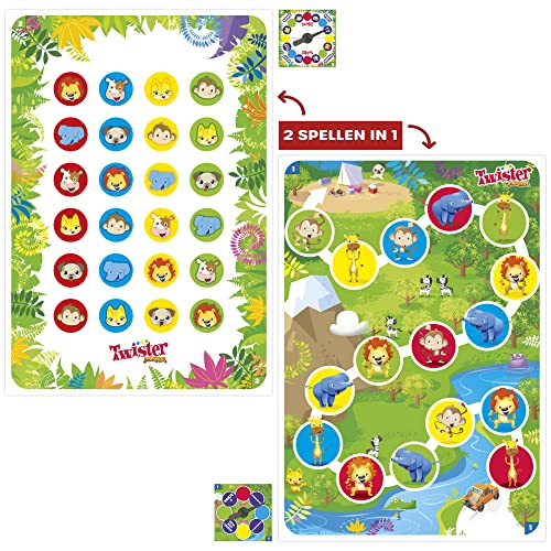 Twister Junior Animal Adventures, 2 Juegos en 1, Juego de Fiesta para 2-4 Jugadores (versión Holandesa)