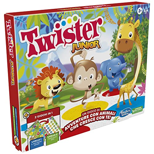 Twister Junior - Juego de enlatado Hasbro Gaming - Alfombrilla de Juego a Doble Cara, 2 Juegos en 1, Juego de Fiesta para niños y niñas