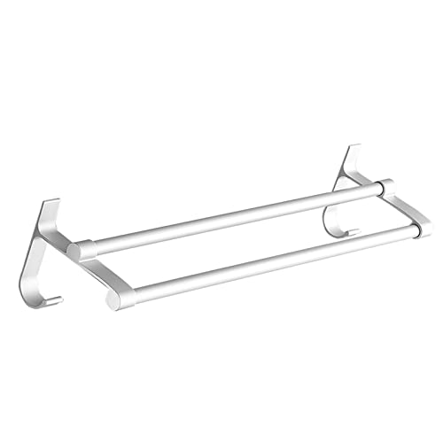 Tyenaza Estante Colgante De 60 Cm, Toallero De Barra Doble Blanco Plateado, Estante Colgante De Toalla Montado En La Pared De Aluminio Sin Perforación para Baño