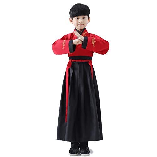 Uigerl Vestido tradicional chino Hanfu para niños y niñas, disfraz de la dinastía Han, vestido rojo y negro (talla M)