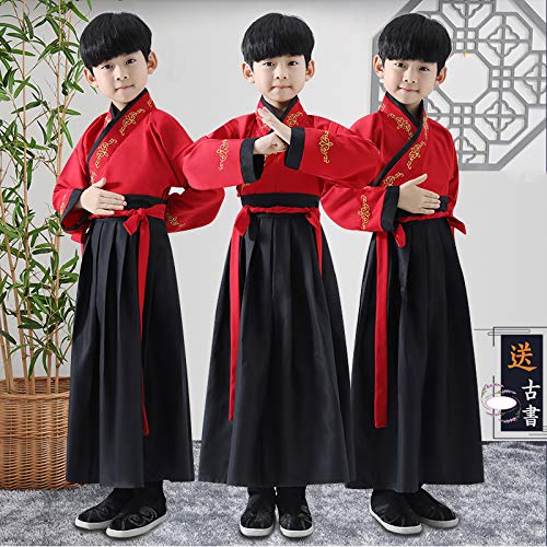 Uigerl Vestido tradicional chino Hanfu para niños y niñas, disfraz de la dinastía Han, vestido rojo y negro (talla M)