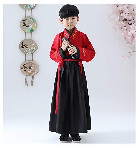 Uigerl Vestido tradicional chino Hanfu para niños y niñas, disfraz de la dinastía Han, vestido rojo y negro (talla M)