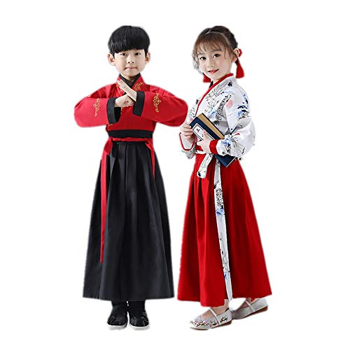 Uigerl Vestido tradicional chino Hanfu para niños y niñas, disfraz de la dinastía Han, vestido rojo y negro (talla M)