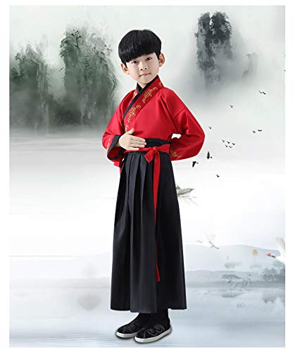 Uigerl Vestido tradicional chino Hanfu para niños y niñas, disfraz de la dinastía Han, vestido rojo y negro (talla M)