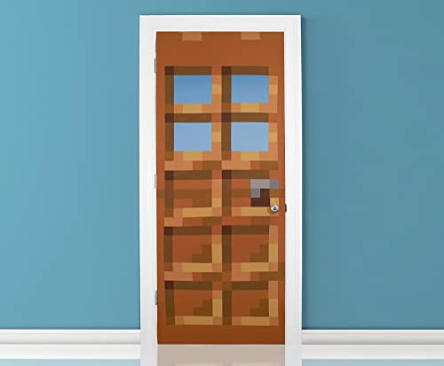 Ukonic Minecraft Oakdoor,Adhesivo para puerta de tela, decoración de pared, accesorios para sala de juegos,Regalos y coleccionables de videojuegos,34x82 pulgadas