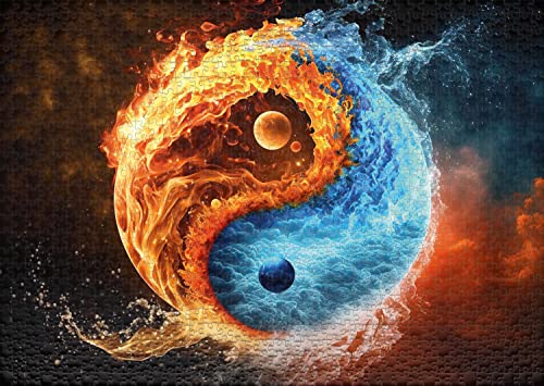 Ulmer Puzzleschmiede - Puzzle "Armonía de fuego y hielo" - Potente símbolo del Yin Yang como rompecabezas de 1000 piezas - La energía de los elementos - Rompecabezas intensivo para adultos, calidad