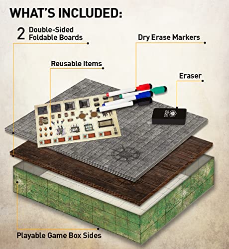 Ultimate Battle Grid Game Board - Alfombrilla cuadrada de borrado en seco, diseño de miniaturas, mapa de dados de juego de rol de mesa, mazmorra de juegos de dragones reutilizables portátiles