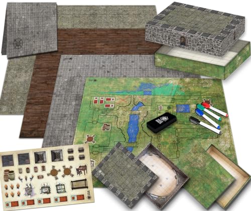 Ultimate Battle Grid Game Board - Alfombrilla cuadrada de borrado en seco, diseño de miniaturas, mapa de dados de juego de rol de mesa, mazmorra de juegos de dragones reutilizables portátiles