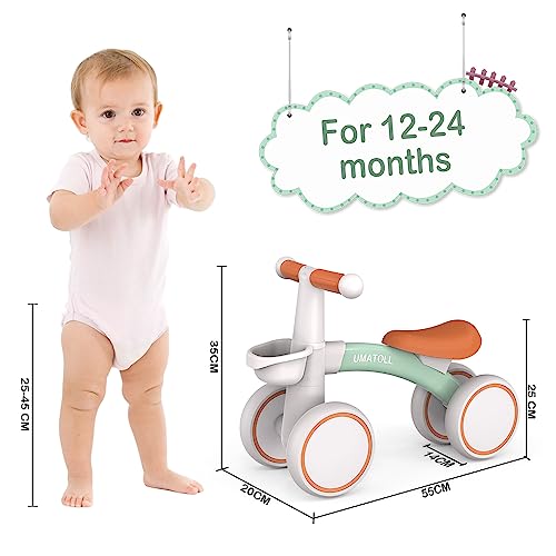 Umatoll Bicicleta sin Pedales para niños a Partir de 1 Año de Equilibrio, Juguetes Bebés de 12 a 24 Meses, Bici Bebe con Canasta, Pimera Bicicleta para Niños y Niñas como Regalo Cumpleaños(Verde)