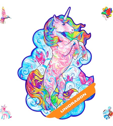 UNIDRAGON Rompecabezas Originales de Madera - Unicornio Inspirador, 103 Piezas, Pequeño 18 x 24 cm, Bonito Paquete de Regalo, Forma Única, Mejor Regalo para Adultos y Niños