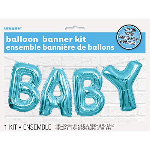 Unique-14 Blue Foil Balloon | Cute Letter Banner Kit de pancarta de globo de aluminio para baby shower, color azul, Talla única (53686)