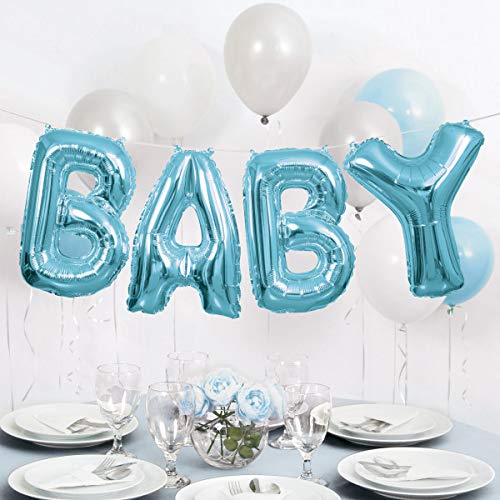 Unique-14 Blue Foil Balloon | Cute Letter Banner Kit de pancarta de globo de aluminio para baby shower, color azul, Talla única (53686)