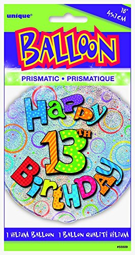 Unique Party Globo Foil cumpleaños Happy 13th Birthday, 45 cm (55509) , Modelos/colores Surtidos, 1 Unidad