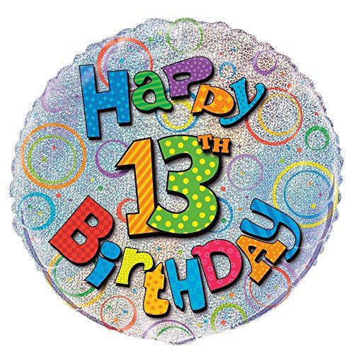 Unique Party Globo Foil cumpleaños Happy 13th Birthday, 45 cm (55509) , Modelos/colores Surtidos, 1 Unidad