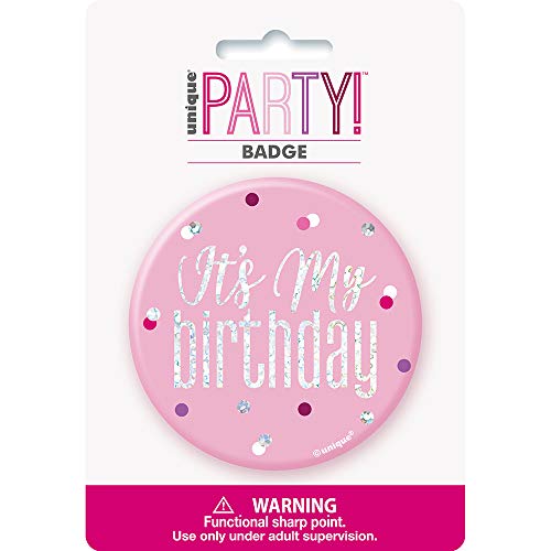 Unique Party - Insignia de Cumpleaños - 7,5 cm - Diseño de Rosa y Plateado Glitz (83527)