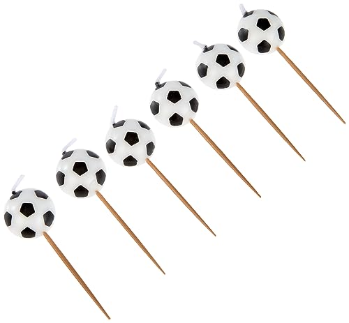 Unique-Soccer Balls Birthday Pick Candles | 6 Pcs. Paquete de 6 velas de cumpleaños con forma de balón de fútbol, color blanco, 6 count (71187)