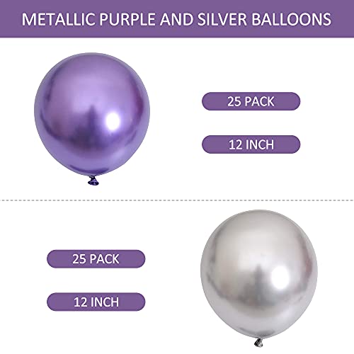 Unisun Globos metálicos, 50 globos metálicos de cromo morado brillante de 12 pulgadas, globos de látex gruesos para compromiso, baby shower, decoración de fiesta de cumpleaños