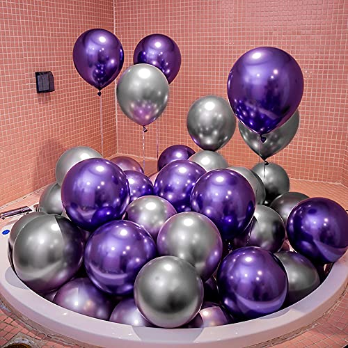 Unisun Globos metálicos, 50 globos metálicos de cromo morado brillante de 12 pulgadas, globos de látex gruesos para compromiso, baby shower, decoración de fiesta de cumpleaños