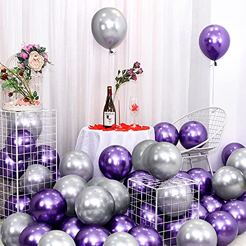 Unisun Globos metálicos, 50 globos metálicos de cromo morado brillante de 12 pulgadas, globos de látex gruesos para compromiso, baby shower, decoración de fiesta de cumpleaños