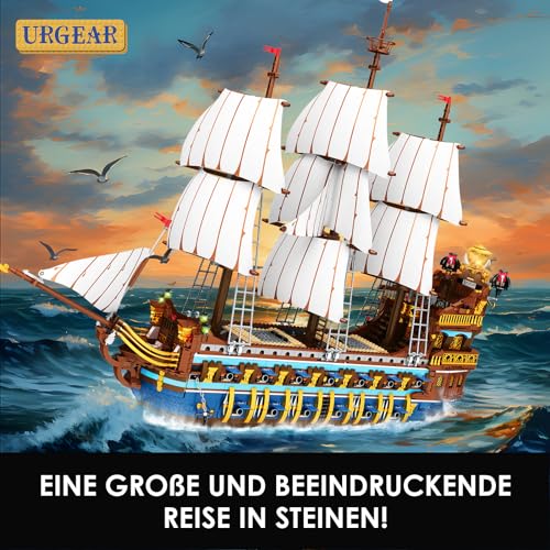 URGEAR Gran Set de Construcción de Barco Pirata - 3162 Piezas - Coleccionable Barco Vikingo para Adultos Hombres para Construir y Exhibir, Barco de la Flota Real Compatible con Lego