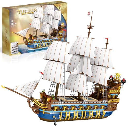 URGEAR Gran Set de Construcción de Barco Pirata - 3162 Piezas - Coleccionable Barco Vikingo para Adultos Hombres para Construir y Exhibir, Barco de la Flota Real Compatible con Lego