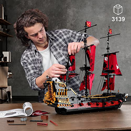 URGEAR Juego de Bloques Construcción Barco Gigante 3139pz Reina Anna's Revenge Pirata Naves Desde Caribe Ladrillos Creador Ideas Expertas Regalo Mujer Hombre Niño Colección Fuera Impresión 82x61cm